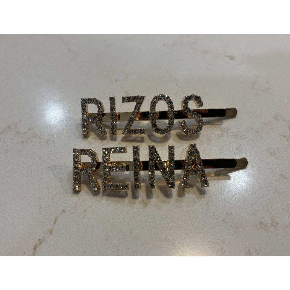 Set Of 2 Hair Clip/ Bobby Pins RIZOS And REINA (Rizos Curls) Gold Rhinestone - Picture 2 of 8